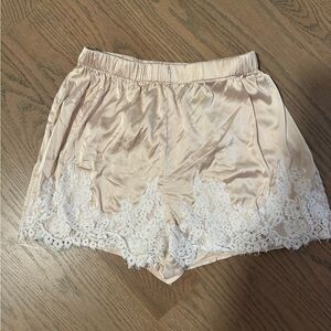 Elegant Lace Trim Satin Shorts